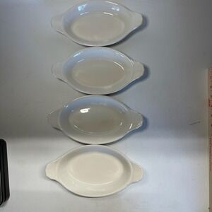 Vintage Set of 4 Bel-Terr USA 9528 White Stoneware Oval Au Gratin Baking Dishes